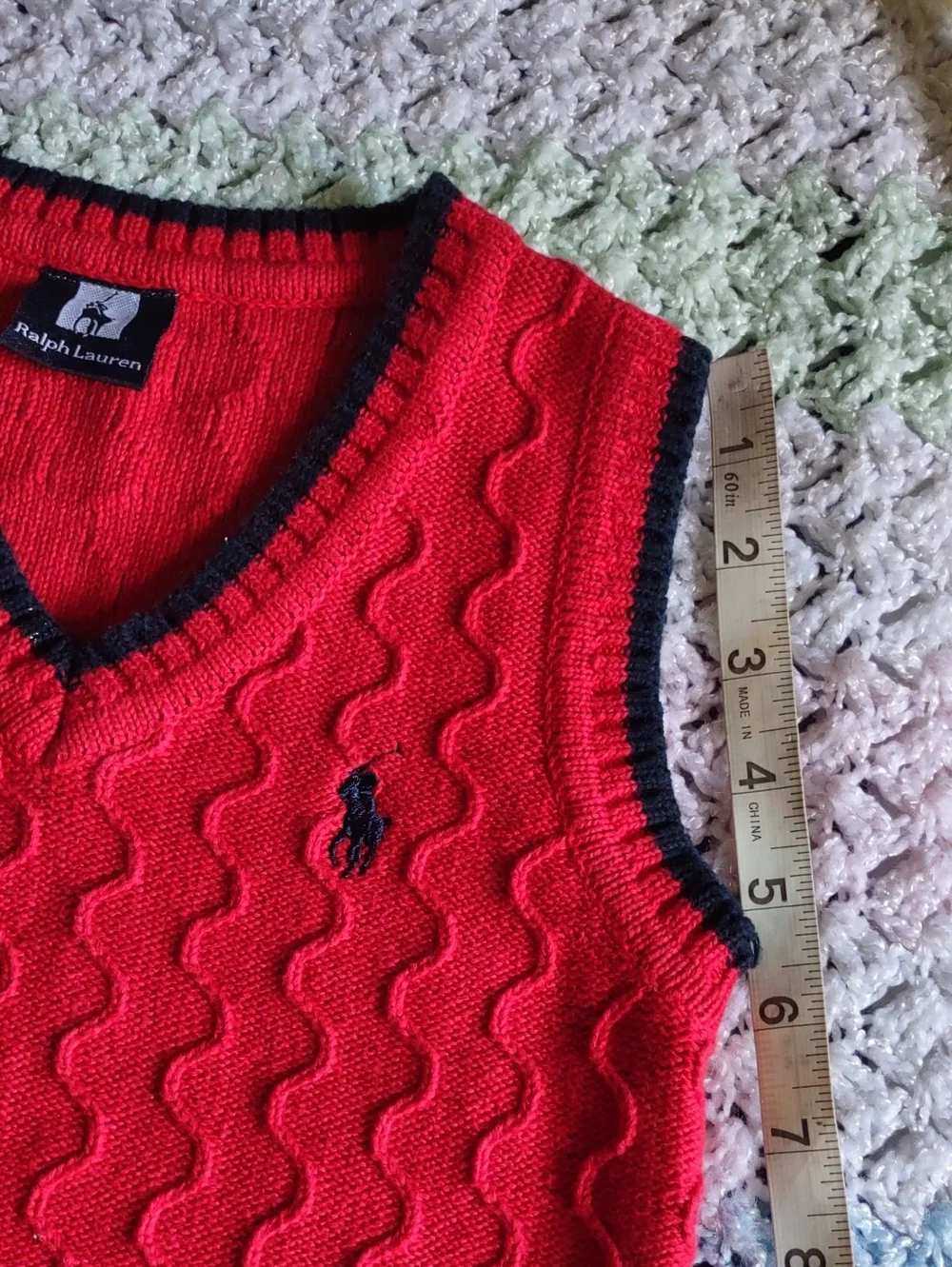 Ralph Lauren Boys Red Navy Wavy Sweater Vest